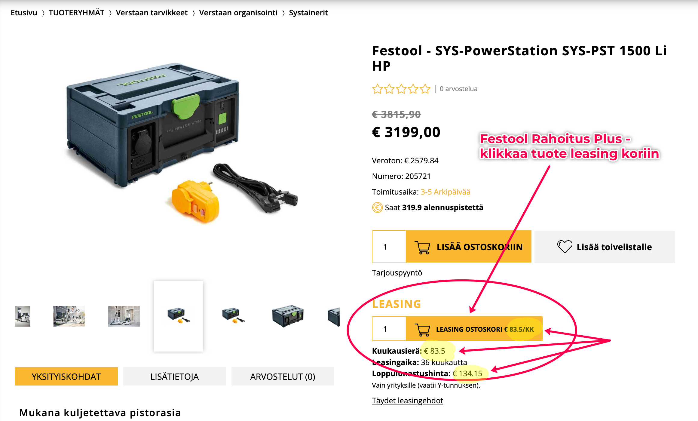 Festool - Rahoitus Plus - Edullisempi Leasing - tilaa helposti suoraan verkkokaupasta