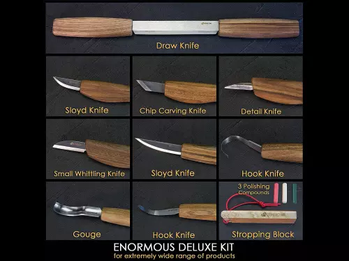 BeaverCraft - S50X - Deluxe Large Wood Carving Set With Walnut Handles 