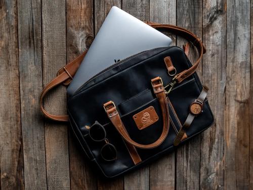 Beavercraft - Intense - Leather Business Laptop Bag, Black