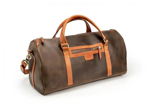 Beavercraft - Journey - Leather Travel Luggage Duffel Bag, Chocolate