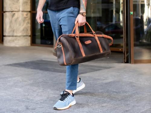 Beavercraft - Journey - Leather Travel Luggage Duffel Bag, Chocolate