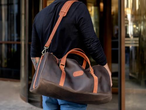 Beavercraft - Journey - Leather Travel Luggage Duffel Bag, Chocolate