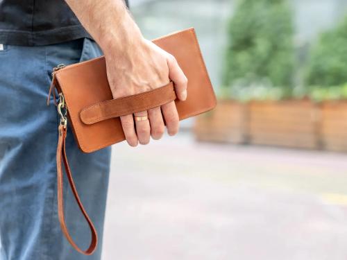 Beavercraft - Maverick - Leather Clutch Wristlet Hand Bag for Men, Brown