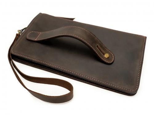 Beavercraft - Maverick - Leather Clutch Wristlet Hand Bag for Men, Chocolate