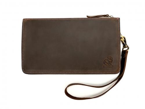 Beavercraft - Maverick - Leather Clutch Wristlet Hand Bag for Men, Chocolate