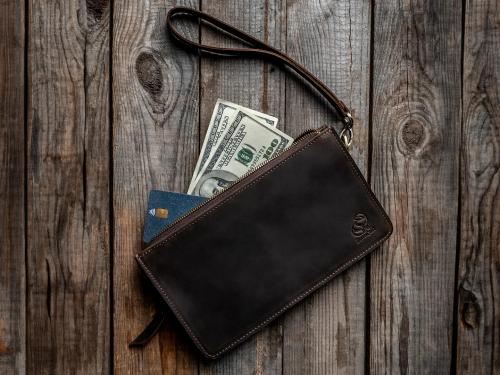 Beavercraft - Maverick - Leather Clutch Wristlet Hand Bag for Men, Chocolate