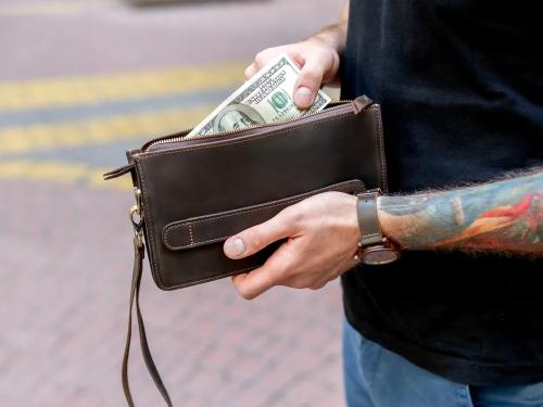 Beavercraft - Maverick - Leather Clutch Wristlet Hand Bag for Men, Chocolate