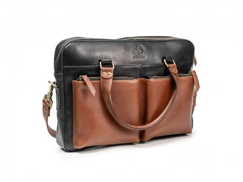 Beavercraft - Ultimate - Leather Briefcase Laptop Bag, Black