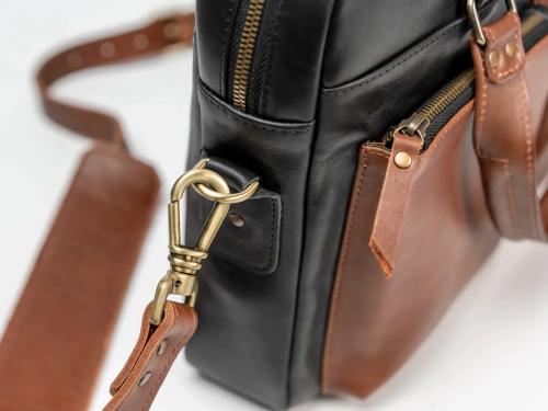 Beavercraft - Ultimate - Leather Briefcase Laptop Bag, Black