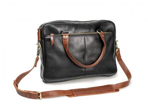 Beavercraft - Ultimate - Leather Briefcase Laptop Bag, Black