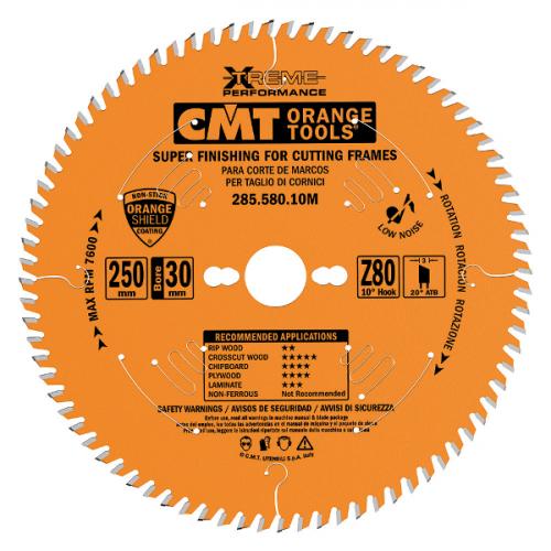 285.580.10M - CMT - SAW BLADE FOR FRAMES CUT 250X3X30 Z80 15ATB