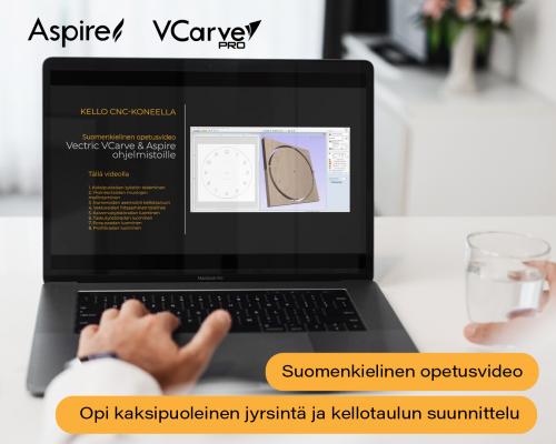 Opetusvideo - VCarve / Aspire - Kellotaulu - 2-puoleinen esimerkkityö (14:01)