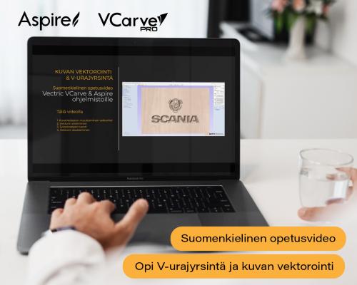 Opetusvideo - VCarve / Aspire - Vektorointi ja Logokaiverrus (V-kaiverrus) - esimerkki LED-paneeli (12:05)