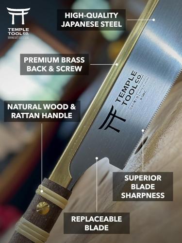 Temple Tool D-240-C — Japanese dozuki backsaw 240 mm, fine crosscut teeth (0.5 / 0.3 / 25 TPI)