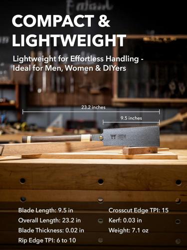 Temple Tool R-240 — Japanese ryoba pull saw 240 mm, double edge rip and crosscut (0.8 / 0.5 / 6-10 + 15 TPI)