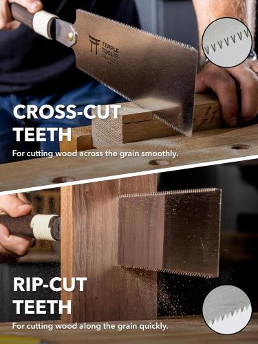 Temple Tool R-240 — Japanese ryoba pull saw 240 mm, double edge rip and crosscut (0.8 / 0.5 / 6-10 + 15 TPI)