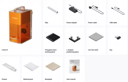 xTool - F2 - 15W Diodi - 5W IR-laser Deluxe Bundle - Laser + Kuljetin + Pyörähdysakseli + Ilmanpuhdistin (pöytämalli) - Luokka 4 - vain ammattikäyttöö