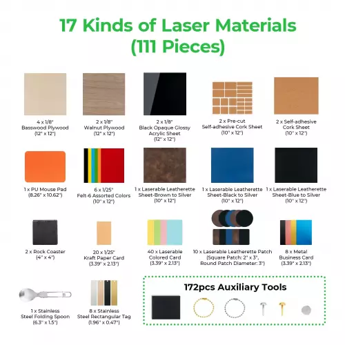 xTool - Laser-materiaalien tutustumispaketti (111 kpl)
