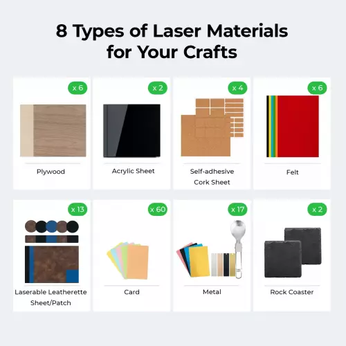 xTool - Laser-materiaalien tutustumispaketti (111 kpl)