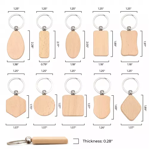 xTool - Mixed Shaped Wooden Keychain (10 pcs)