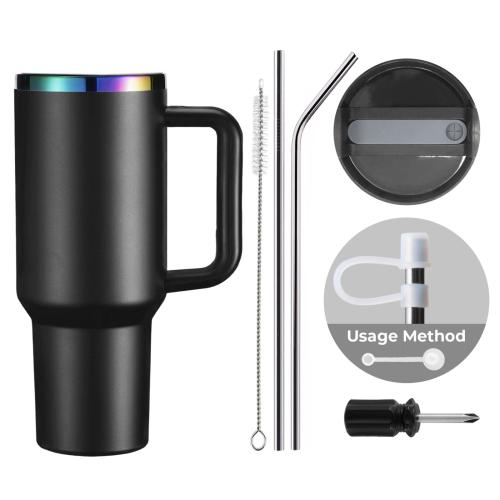 xTool - ruostumaton teräsmuki irrotettavalla kahvalla, mustasta hopeaan, 40 oz (1183 ml)