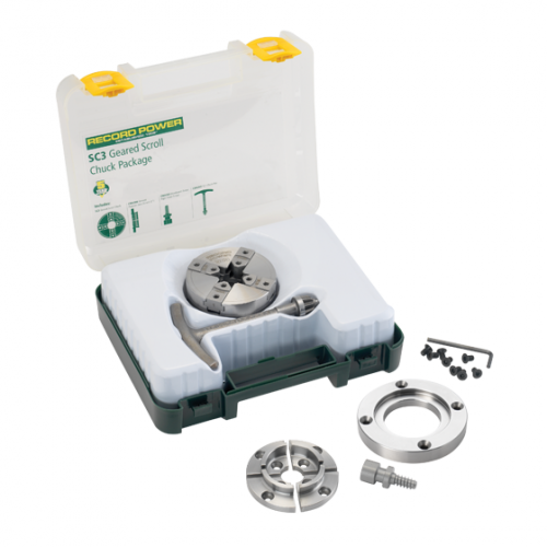 Record - SC3 Chuck Package -1"x 8tpi with Std Jaw, Woodscrew and 2" Face Plate